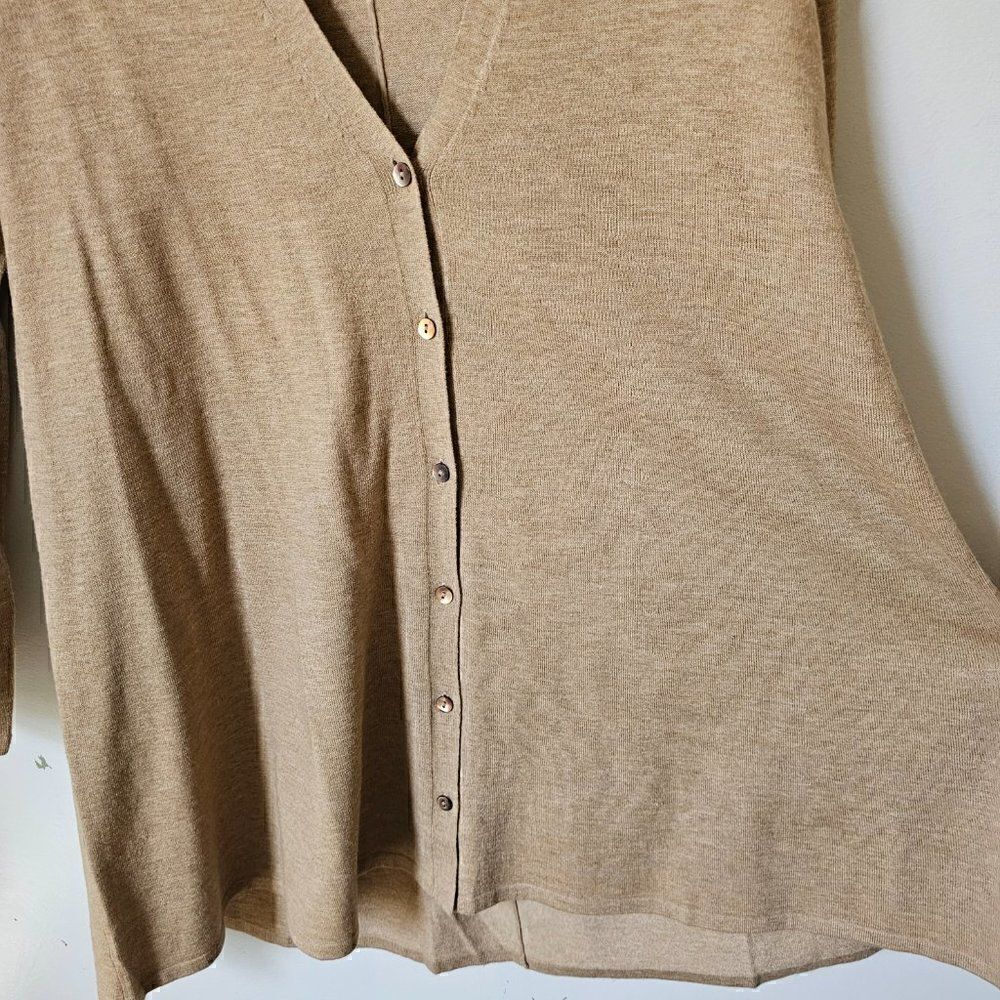 EUC J. JILL WOOL BLEND CAMEL/ TAN LONG SLEEVES V NECK BUTTON DOWN LONGLINE TOP S - Picture 6 of 12